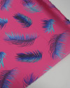 Tecido Crepe Silk Italiano Macro Folhas Tons de Azul e Rosa