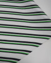Tecido Crepe Silk Italiano Listras Diagonais Verde, Preto e Branco