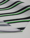 Tecido Crepe Silk Italiano Listras Diagonais Verde, Preto e Branco