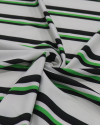 Tecido Crepe Silk Italiano Listras Diagonais Verde, Preto e Branco