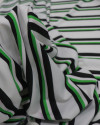 Tecido Crepe Silk Italiano Listras Diagonais Verde, Preto e Branco