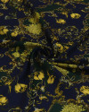 Tecido Crepe Silk Italiano Floral Boho Verde, Amarelo e Azul Marinho