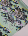 Tecido Crepe Silk Italiano Paisagem Abstrata Colorido e Pistache