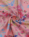 Tecido Crepe Silk Italiano Pintura Floral Abstrata Colorida e Rosa