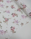 Tecido Viscose Sarjada Italiano Buquê Floral Tons de Rosa e Branco