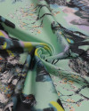 Tecido Crepe Silk Italiano Paisagem Abstrata Colorido e Pistache