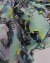 Tecido Crepe Silk Italiano Paisagem Abstrata Colorido e Pistache