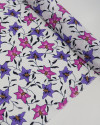 Tecido Crepe Koshibo Leve Italiano Ramos Florais Rosa, Lilás e Branco