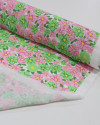 Tecido Crepe de Viscose Italiano Tapete Floral Verde, Rosa e Branco