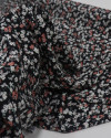 Tecido Viscose Sarjada Italiano Micro Tapete Floral Colorido e Preto