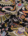 Tecido Crepe de Viscose Italiano Arabesco e Flores Colorido e Preto
