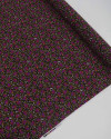 Tecido Crepe de Viscose Italiano Micro Tapete Floral e Ramos Roxo, Bege e Preto