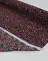 Tecido Crepe de Viscose Italiano Micro Tapete Floral e Ramos Roxo, Bege e Preto