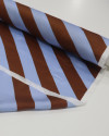 Tecido Viscose Acetinada Italiano Listras Diagonais Marrom e Azul Celeste