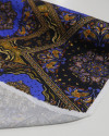 Tecido Viscose Acetinada Italiano Lenços Irregulares Mandalas Azul, Dourado e Preto
