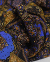 Tecido Viscose Acetinada Italiano Lenços Irregulares Mandalas Azul, Dourado e Preto