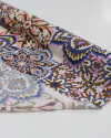 Tecido Crepe de Viscose Italiano Mandalas em Recortes Colorido e Creme