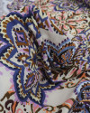 Tecido Crepe de Viscose Italiano Mandalas em Recortes Colorido e Creme