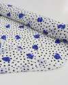 Tecido Crepe Chiffon Italiano Micro Poá e Pingos Irregulares Azul, Preto e Branco