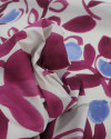Tecido Viscose Acetinada Italiano Macro Ramos Abstratos Azul, Roxo e Creme