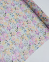 Tecido Crepe Chiffon Italiano Monet Floral e Listras Verticais Colorido e Tons de Azul