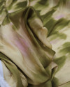 Tecido Viscose Acetinada Italiano Pintura Abstratas Verde Oliva e Bege