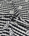 Tecido Crepe de Viscose Italiano Listras Diagonais e Arcos P/B