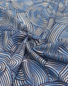 Tecido Viscose Italiano Riscos Ondulados Preto, Azul e Branco