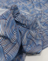 Tecido Viscose Italiano Riscos Ondulados Preto, Azul e Branco