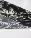 Tecido Viscose Italiano Macro Folhagem e Pontos Creme e Preto