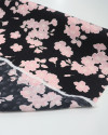 Tecido Crepe Acetinado Italiano Brocado Flor de Cerejeira Rosa e Preto