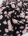 Tecido Crepe Acetinado Italiano Brocado Flor de Cerejeira Rosa e Preto