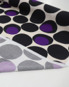 Tecido Viscose Acetinada Italiano Macro Poá Roxo, Preto e Creme