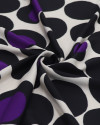Tecido Viscose Acetinada Italiano Macro Poá Roxo, Preto e Creme