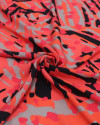 Tecido Viscose Italiano Estampa Abstrata Preto, Cinza e Coral