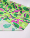 Tecido Viscose Italiano Semicírculos Sobreposto Rosa e Tons de Verde