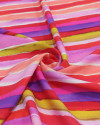 Tecido Viscose Italiano Listras em Aquarela Amarelo, Vermelho e Tons de Rosa