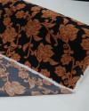 Tecido Crepe Koshibo Ramos e Flores Cobre e Preto