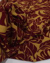 Tecido Crepe Koshibo Macro Folhagens Marsala e Amarelo Mostarda