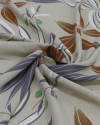 Tecido Crepe Koshibo Folhagens Diversas Cinza, Marrom e Creme