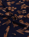 Tecido Crepe Koshibo Estampa Floral Marrom e Azul Marinho