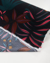 Tecido Crepe Koshibo Folhagens Diversas Rosa, Verde e Preto