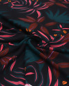 Tecido Crepe Koshibo Folhagens Diversas Rosa, Verde e Preto