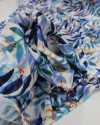 Tecido Viscose Texturizada Ramos Sobrepostos Tons de Azul