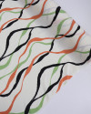 Tecido Viscose Texturizada Listras Onduladas Preto, Verde e Coral