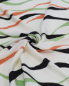 Tecido Viscose Texturizada Listras Onduladas Preto, Verde e Coral