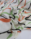 Tecido Viscose Texturizada Listras Onduladas Preto, Verde e Coral