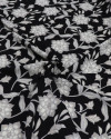 Tecido Viscose Texturizada Flor de Lótus Cinza e Preto