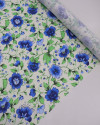 Tecido Viscose Italiano Flores Azuis, Verde e Creme