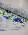 Tecido Viscose Italiano Flores Azuis, Verde e Creme
